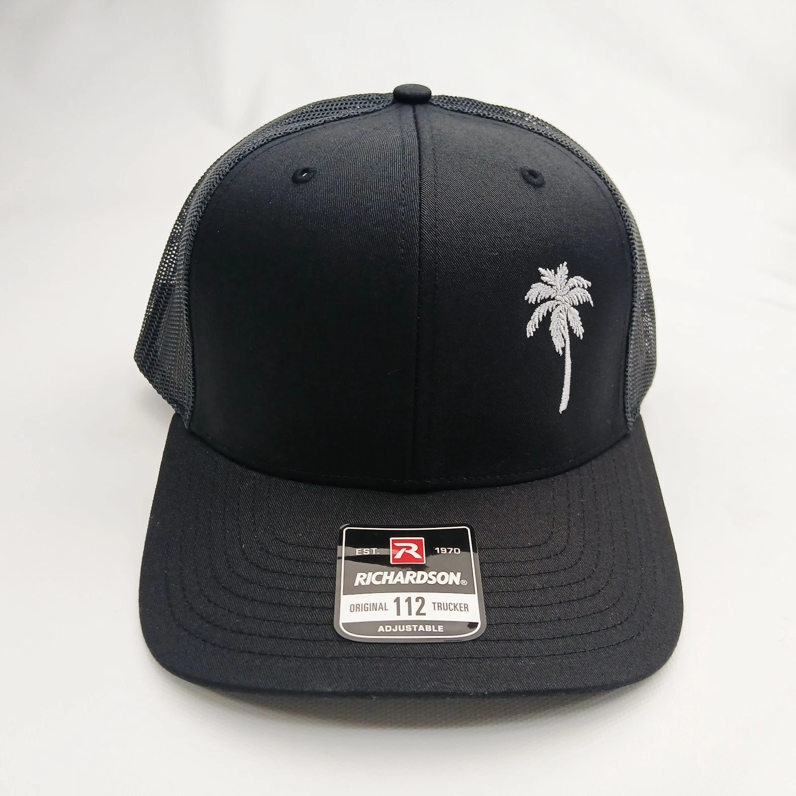 Palm Tree Off Set Direct Embroidery Black Richardson 112 Snapback Hat Cap