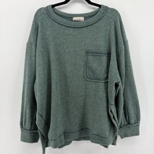 ZENANA Oversized Crewneck Sweatshirt Green Heathered Pockets Size 1X 2X
