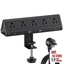 Desk Clamp Power Strip with 5 AC Outlets & 6 USB Ports PD 40W USB-C 10 FT Black
