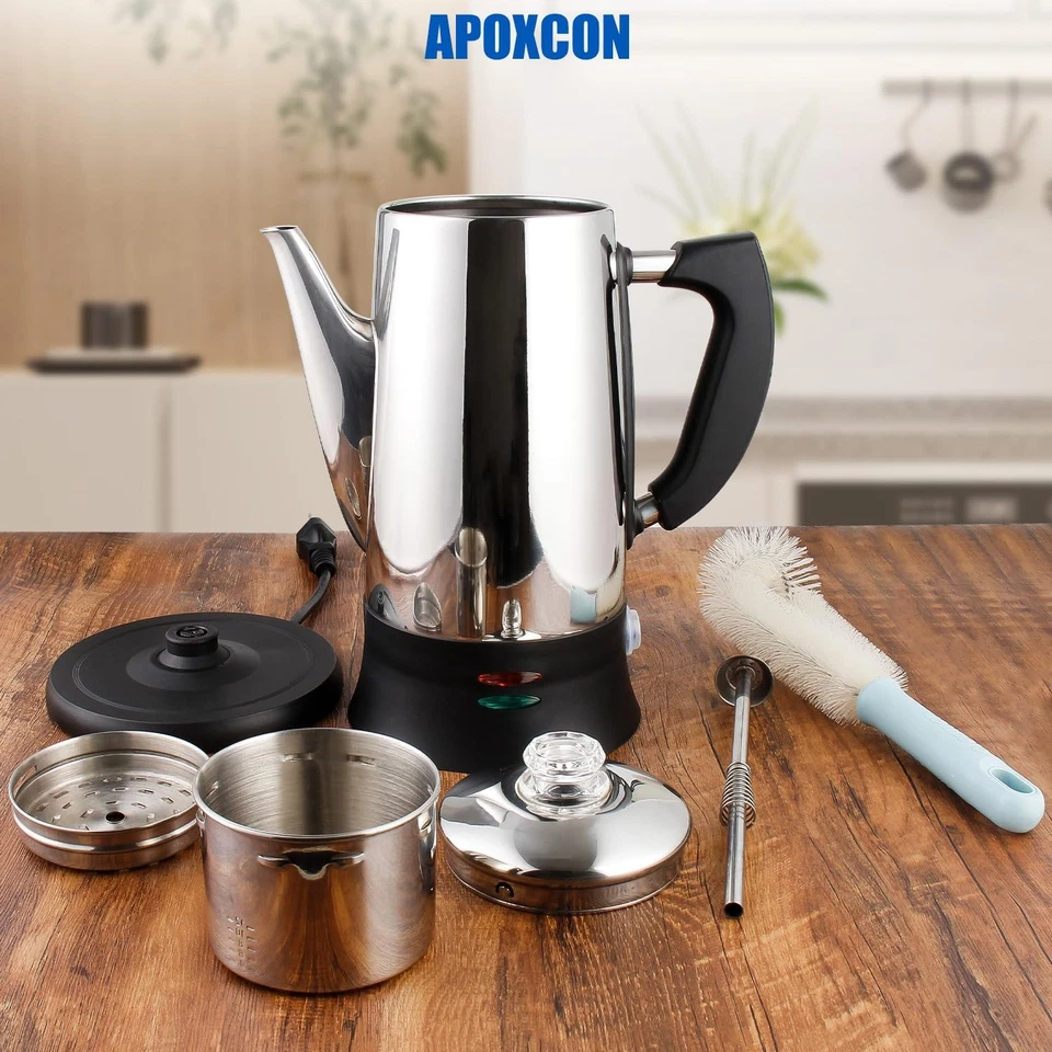Percolador de café eléctrico de acero inoxidable con perilla de vidrio borosilicato  Foto 2 de 4