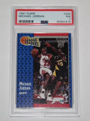 1991 Fleer Basketball Card #220 MICHAEL JORDAN Chicago Bulls Graded PSA 7 NM