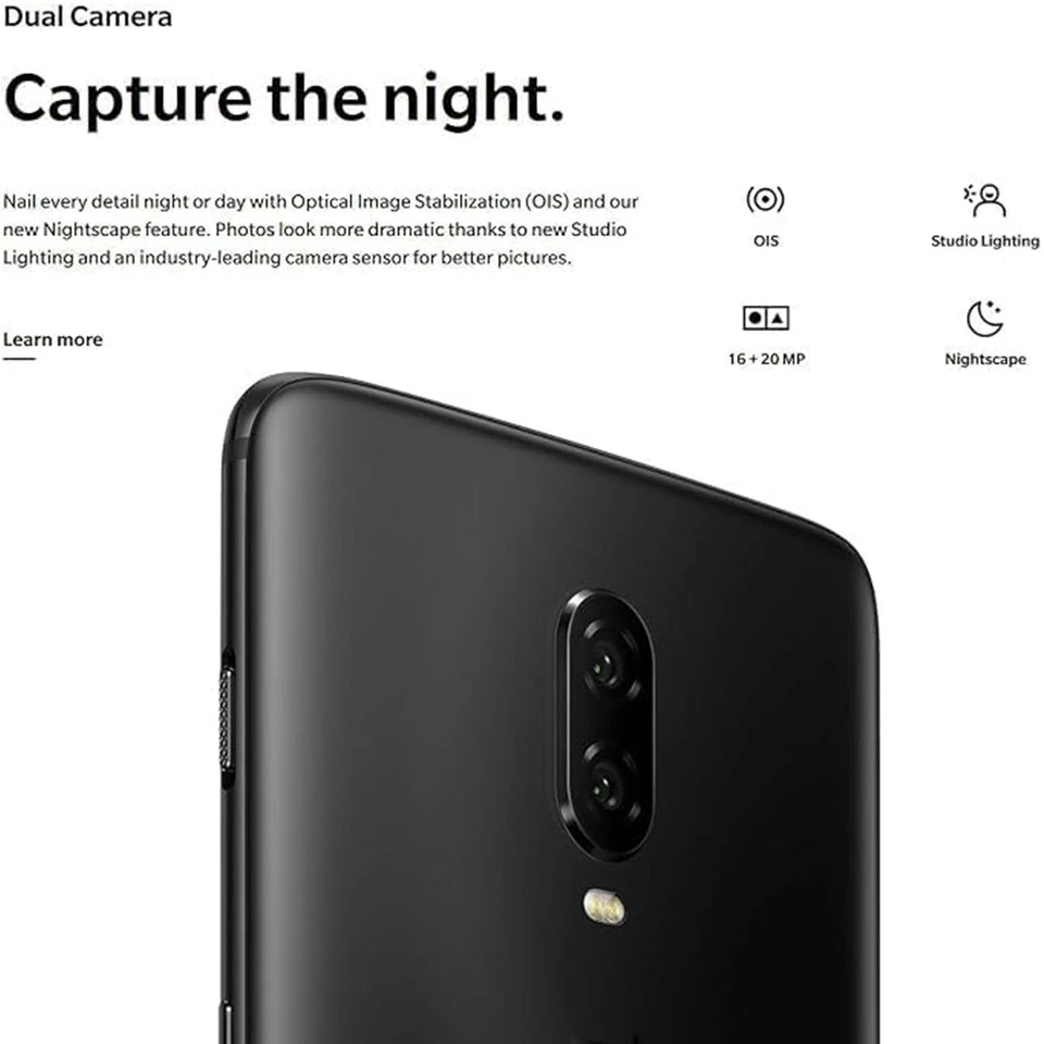 OnePlus 6T 128GB 6GB 256GB 8GB RAM Smartphone 20MP 4G Unlocked Mirror Black - Image 3 of 4