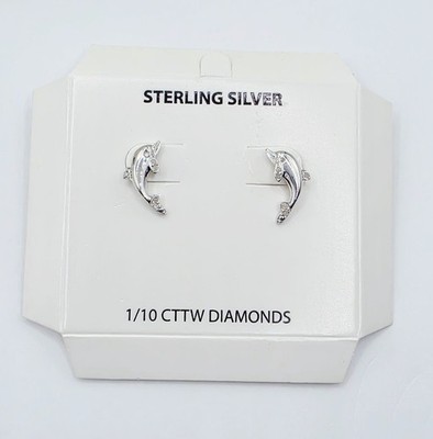 Sterling Silber Delphin Diamant Ohrstecker 1/10 cttw Maritim Ozean