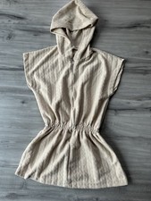 Vintage Hooded Swimsuit Cover Front Zip Beige Women  s Size M Cable Twist Pattern