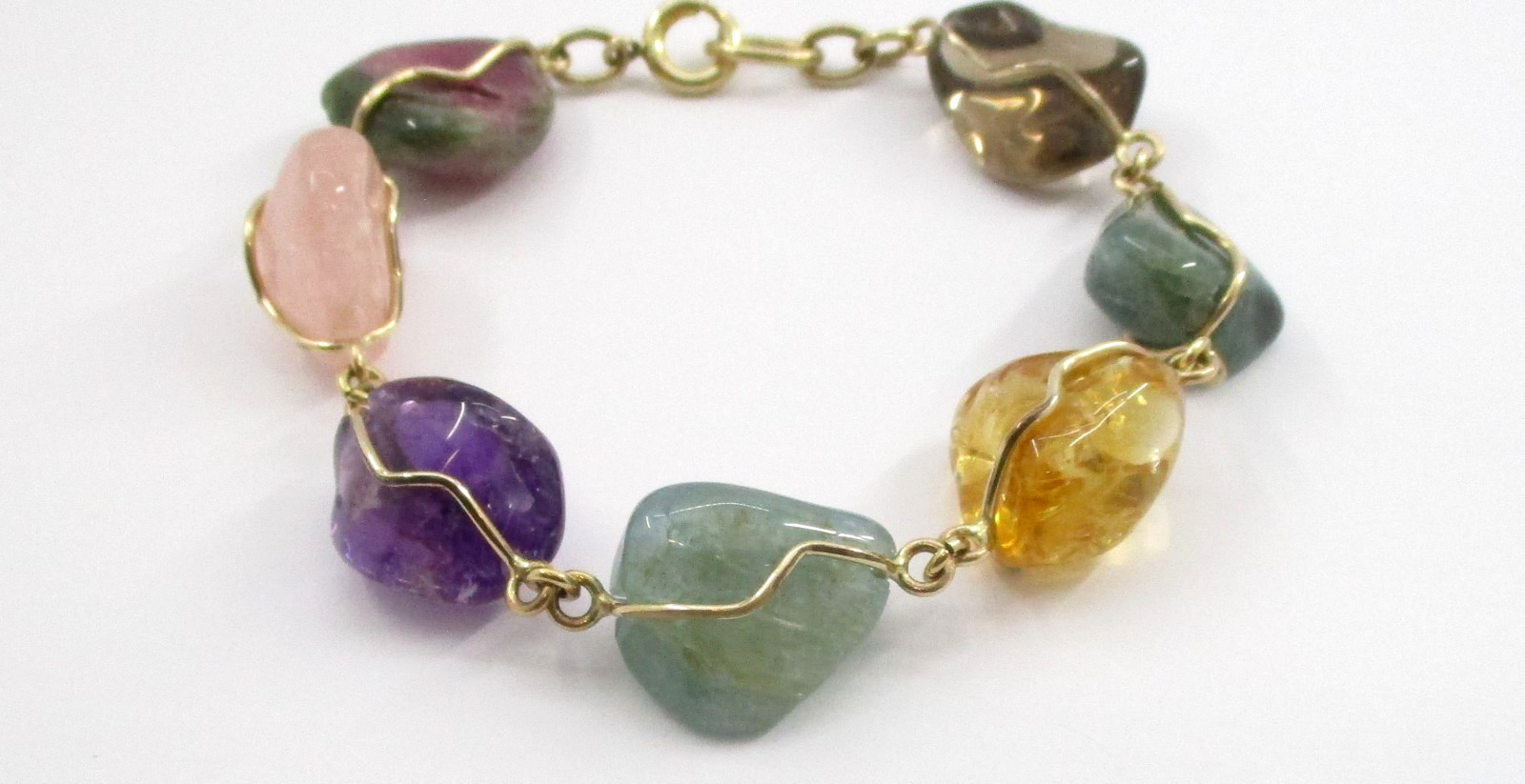 MultiColor Tumbled Wire Wrapped Gemstone Bracelet… - image 2