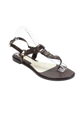 A. Testoni Womens Ankle T Strap Sandals Brown Leather Size 38.5