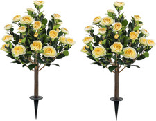2 Pack Artificial Camellia Tree Plants with Spike, 36" Faux Camellia Flower UV R