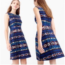 J. Crew Geometric Print Sleeveless Sheath Dress Women 10 Blue Red White