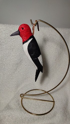 Hand Carved + Hand Painted Hanging Wood Pecker Ornament -Wood 6"