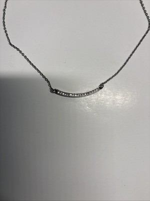 Lia Sophia Raise the Bar Silver Tone Curved Crystal Pendant Necklace Adjustable