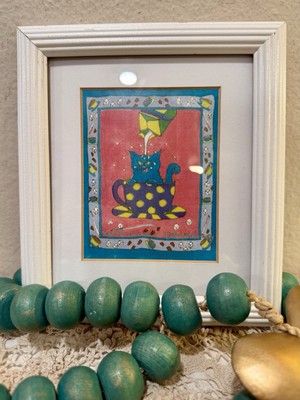 Vintage Debe Hersey Framed Art ''Cat Fe au lait'' Cat in Coffee Cup ~ SIGNED