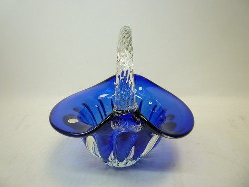 Glaskorb Kobaltblau Twist Klar Griff Kunstglas Murano Stil Mid Century - Bild 8 von 24