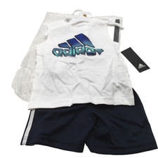 Adidas White  Navy Ombre Logo Tank  Navy Side-Stripe Shorts Set, 3T, NWT