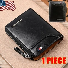 Men Wallet Zipper Purse (RFID PROTECTED) Waterproof Large Capacity Wallet Black