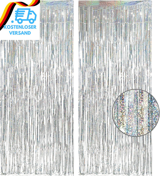 Lametta Vorhang Silber Glitzer - Greatril Party VorhäNge Luftschlangen Foto Hint-image