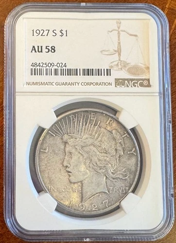 1927 S NGC AU58 Peace Silver Dollar