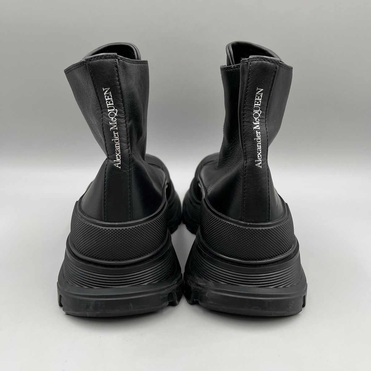 Alexander McQueen Tread Slick Boots Black Leather Zip-Up Women's