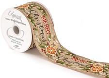 1m, 3m or 9m ~ 63mm Wired Edge Burlap Merry Christmas Fruits, Christmas Ribbon