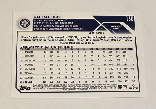 2023 Topps Series 1 1st Edition - Future Stars Cal Raleigh #160 - Bild 2 von 9