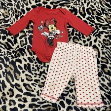 Disney Minnie Mouse Baby Girls 2pc Set Red White Hearts Size 0-3 Months