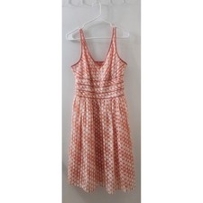Dee Bee Coral Pink Polka Dot Pleated Midi Dress Sleeveless V-Neck Size 10
