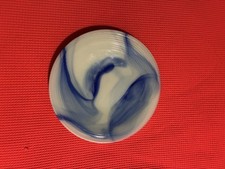 Childrens Akro Agate Blue/White Marble 4-1/2  Concentric Ring Plate w/ Defect