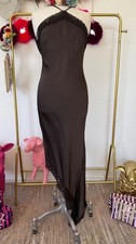 Asymmetrical lace dress strap dress satin look lace brown onesize