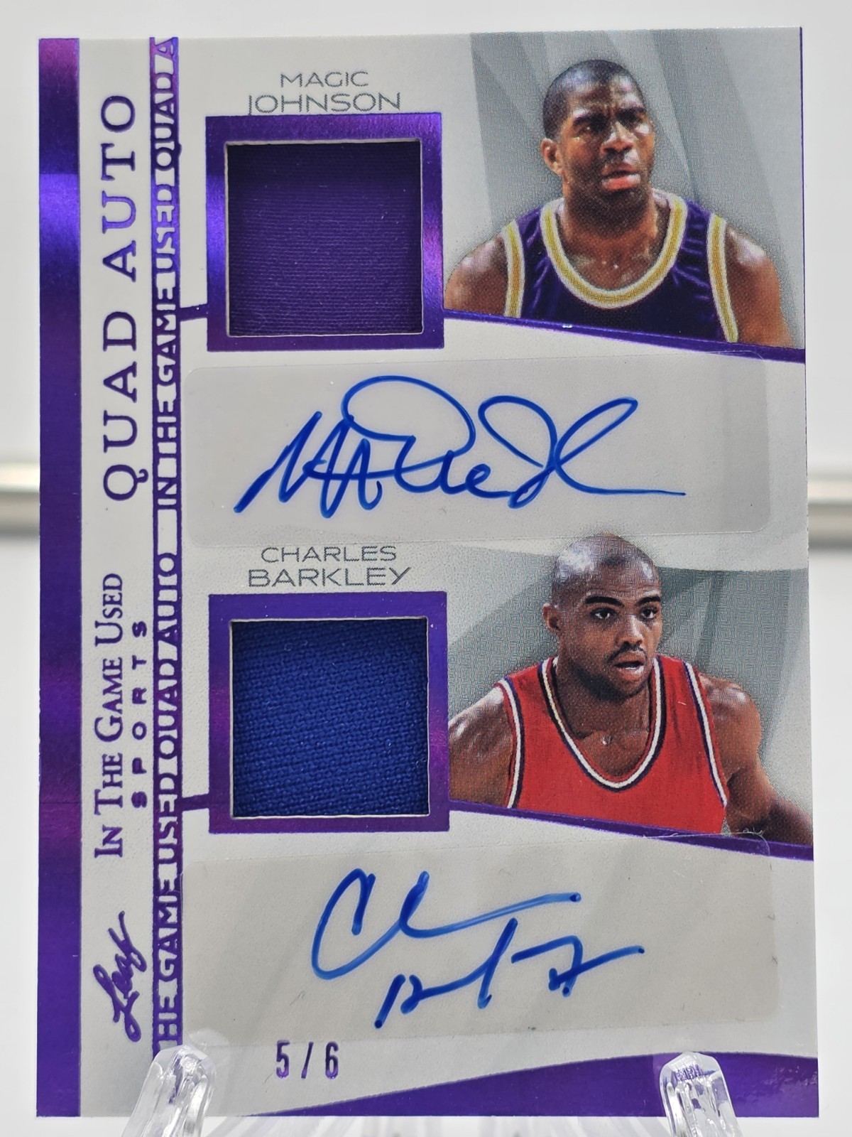 2025 Leaf In The Game Used Magic Johnson Barkley-Ewing-Rodman Quad Relic Auto /6 view 7