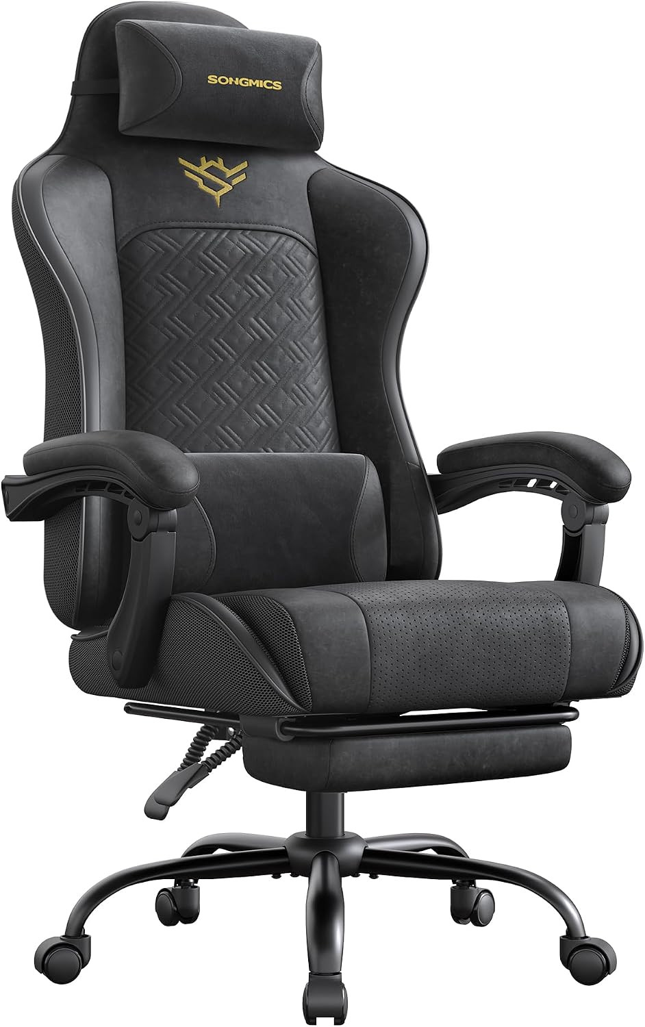 Ergonomic Gaming Chair with Footrest & Spring Cushion - Ink Black