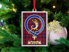 Walker Clan Crest Ornament: Scottish Tartan Background, Round, Christmas