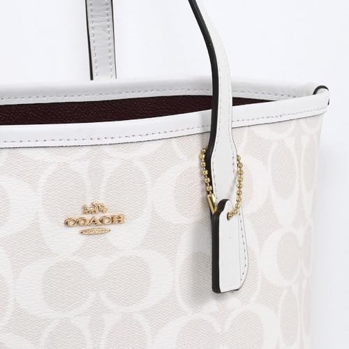 COACH ホワイト トートバッグ Fast Ship! COACH CN733 Mini City Tote Bag Signature Canvas Chalk