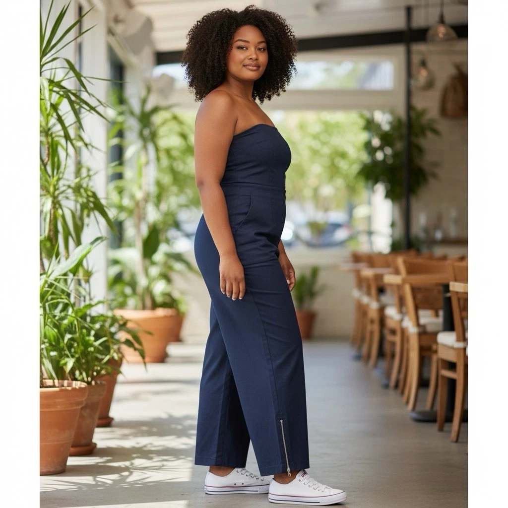 Crea Concept Sz 46 | XXL Linen Stretch Cropped Pants Ankle Zip Fold Over Waist