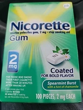 New Nicorette Spearmint Burst Nicotine Gum 2mg - 100 Count Exp 01/2027