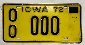 1972 Sample License Plate Iowa 00 000