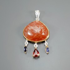Jewellery 24ct+ Natural Sunstone Pendant 925 Sterling Silver  /NP51167