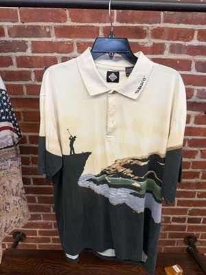 Vintage 90s Tabasco Polo Shirt Mens XL Golfer Cliff Ocean Golf Course Landscape