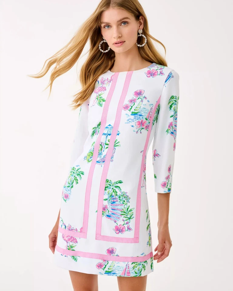 NWT Lilly Pulitzer Margaux 3/4 Sleeve Dress Resort White Dee Lightful Full Size - Image 4 of 4