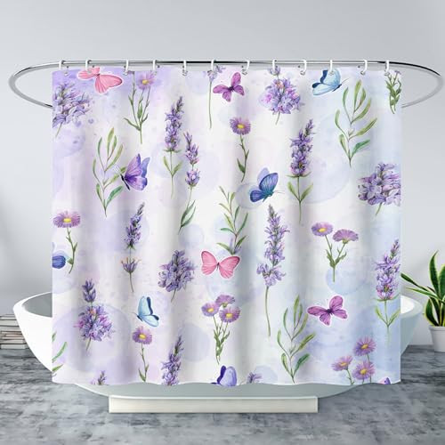 Purple Flower Butterfly Shower Curtain 72"W x 96"L (Pack of 1) Butterfly123 - Picture 2 of 6