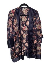 Vtg Victoria's Secret Gold Label Robe Kimono Satin Floral Paisley Blue One size