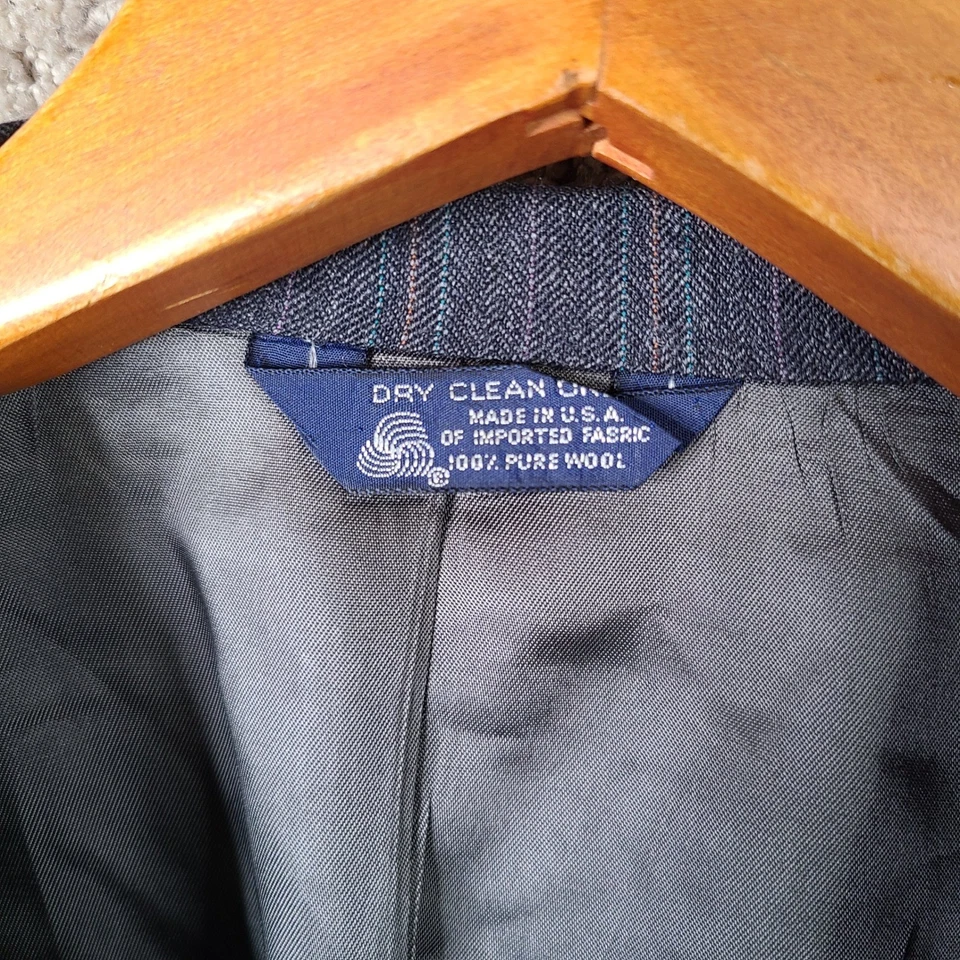 Vintage Kuppenheimer Suit Mens 46R Gray Striped 2 Piece Wool Blazer Pants 36x30 - Image 4 of 4