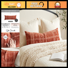 Boho Terracotta Lumbar Pillow Cover 14x36  Textured Chenille Accent for Home D 