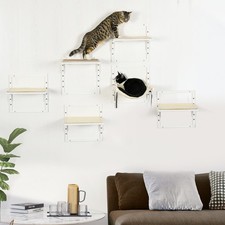 6-pc Cat Wall Shelves with Cat Hammock, Wall-Mounted Cat Tree