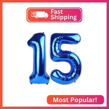 Navy Blue 15 Balloon - Number Balloon 40 Inch, 15th Birthday Decorations