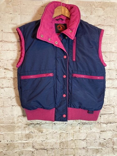 Vintage White Stag Mountain Goat Down Skiwear Vest Womens Medium Navy & Pink