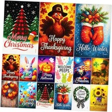 Premium 12 Pack Seasonal Garden Flags Set 12x18 Inch Double Sided, Burlap