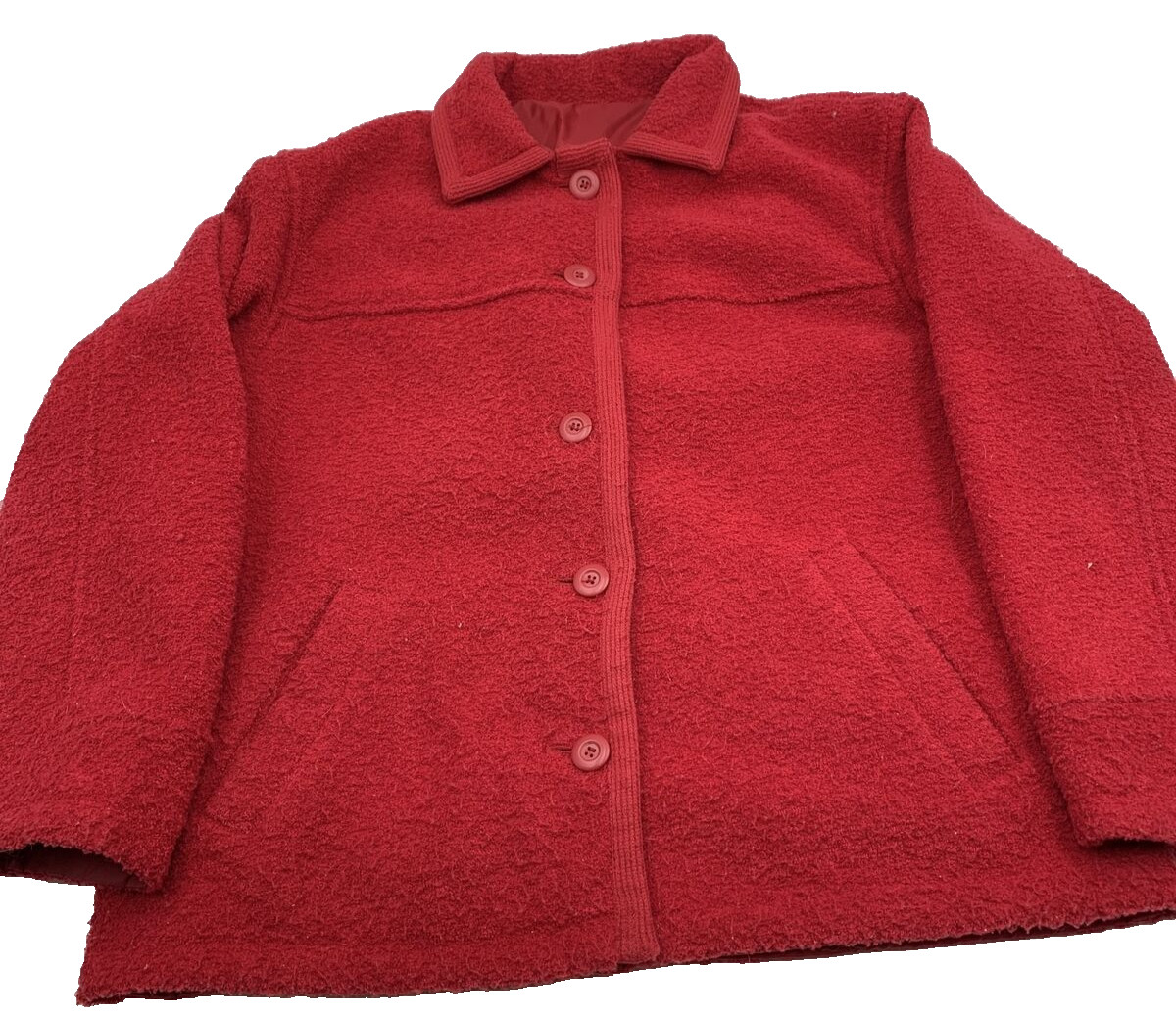 Cherokee Womens Jacket Sz M Vintage Retro Red Reversible Fleece Button Up