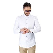 Tuxedo Dress Shirt Slim Fit Mens White Herringbone Textured French Cuff AZARMAN 