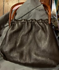 Brown Leather Small Evening Purse Bakelite Handle Vintage