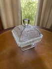 Vintage Glass Dish Oak Leaf Acorn  Glass Covered Pedestal Candy Dish