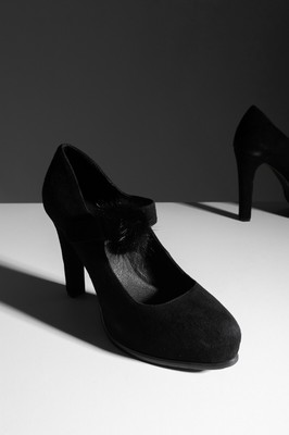 black suedette two part platform courts